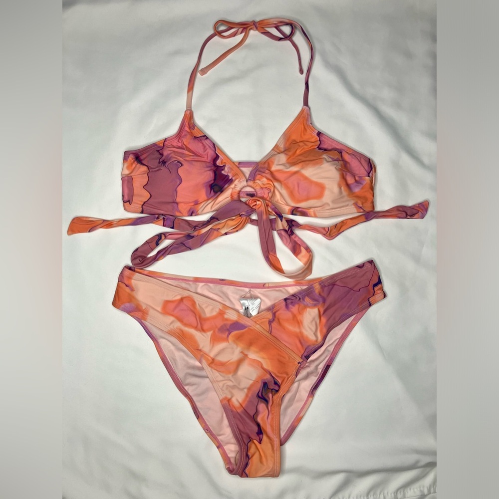 Orange Floral Retro Bikini NWT XL